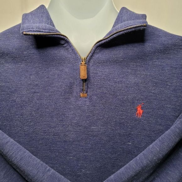 POLO Ralph Lauren Blue With Red Logo Long Sleeve V Neck Zip Up Sweater Pullover - Picture 4 of 11